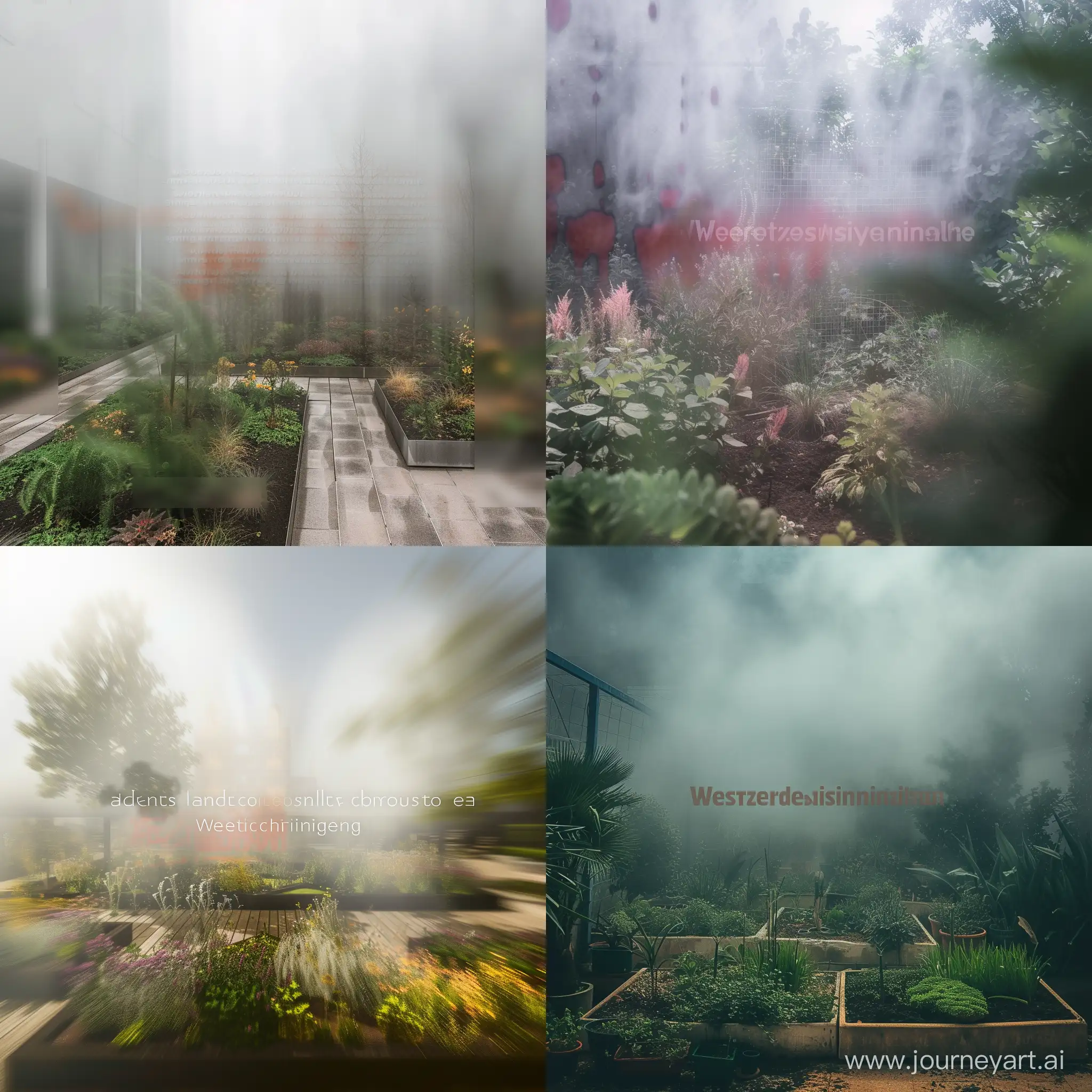 garden in foggy daylight mode, panning Effect Photography, abstract programming, in the middle text says with big font and blod : "Westernisation" --ar 1:1 --s 50 --style raw --v 6 