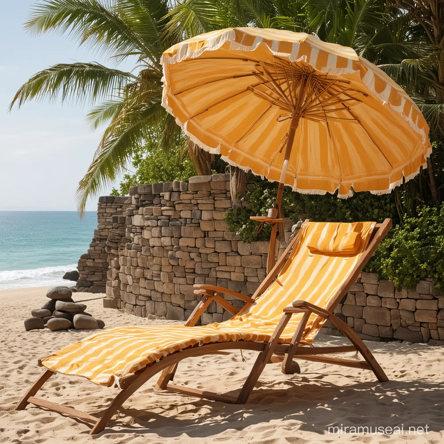 Sunny Beach Relaxation with Comfortable Chair and Umbrella