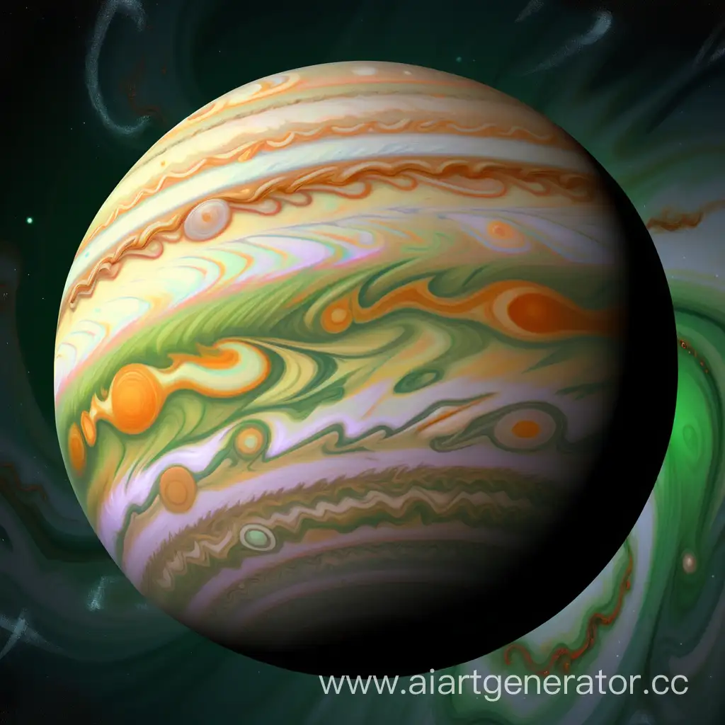 背景中心是木星，前景主题根号2的数学表达式，颜色幽绿