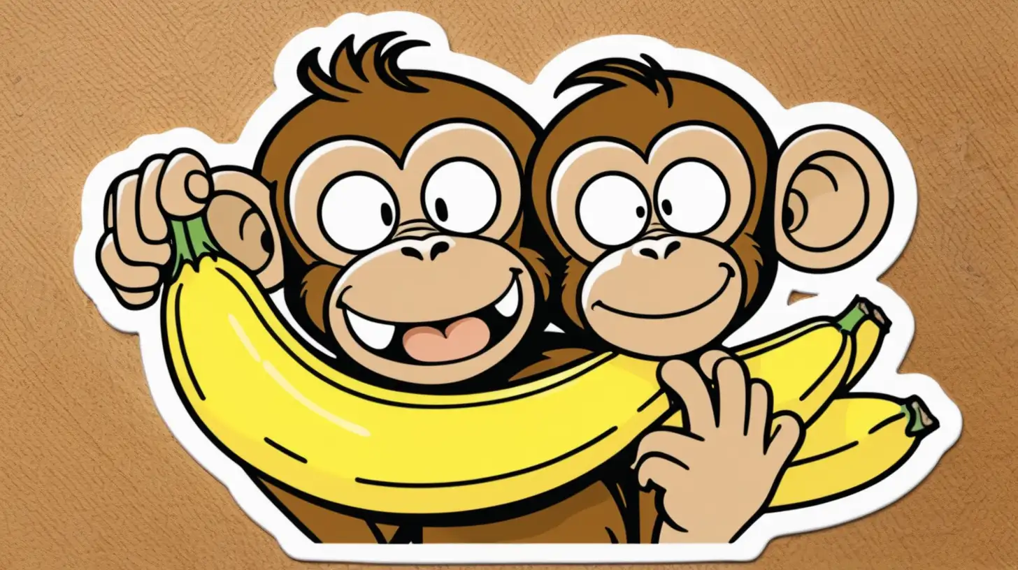 Humorous Monkey Grasping Banana Sticker in Playful Pose