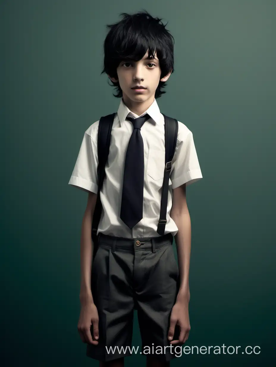 skinny humpback school boy with and black hair