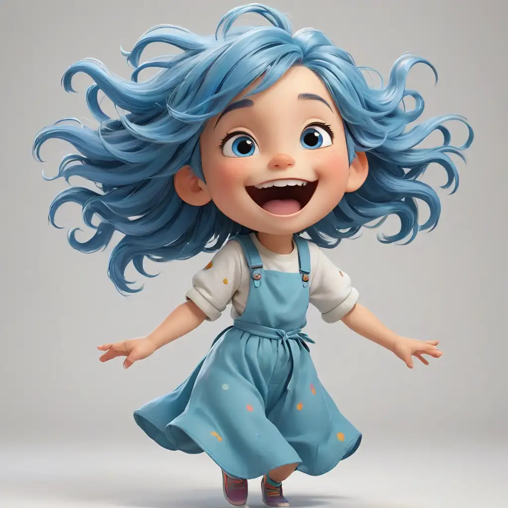Joyful BlueHaired Icon for Children Spreading Happiness and Joy