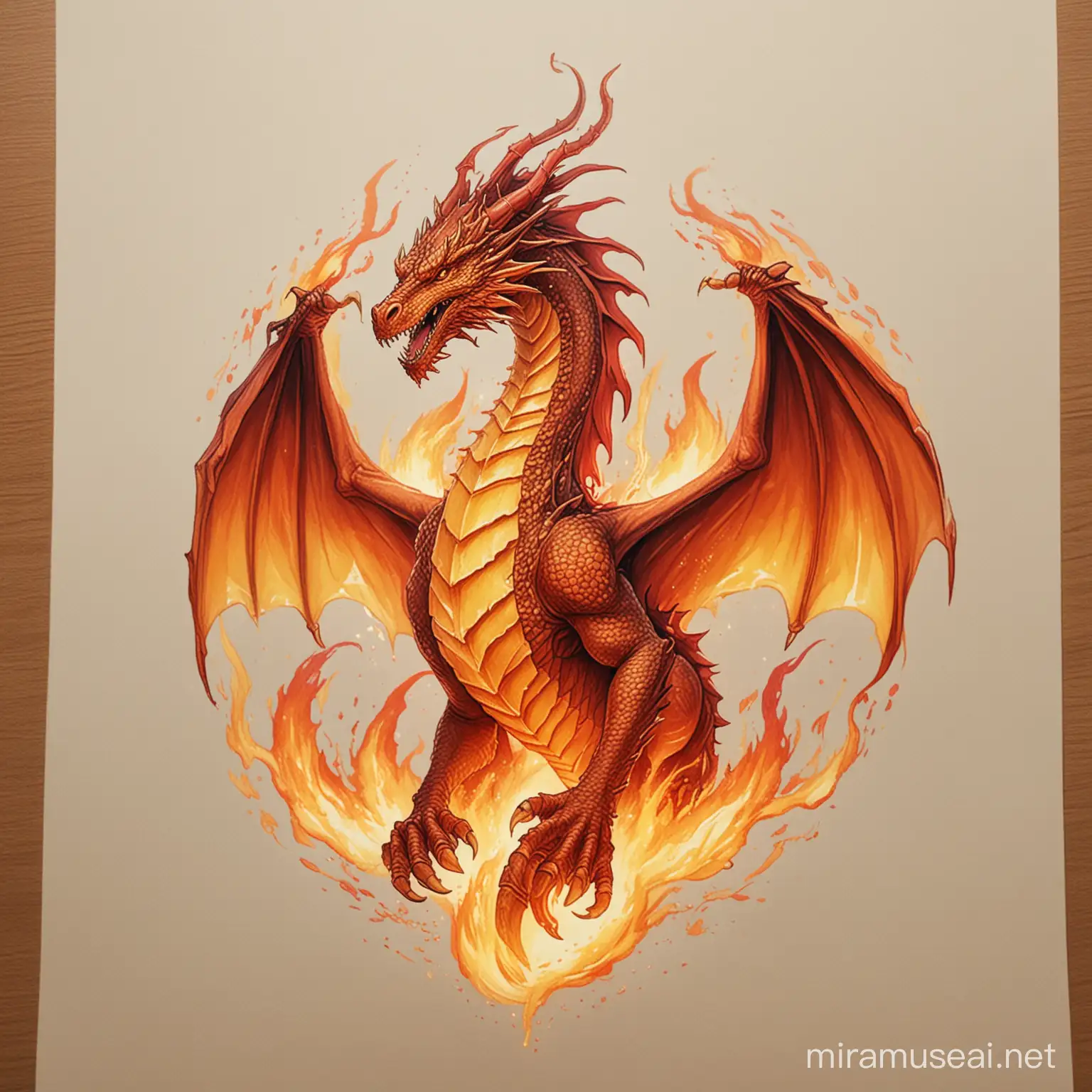 Make a draw of the fire dragon, alquic simbol