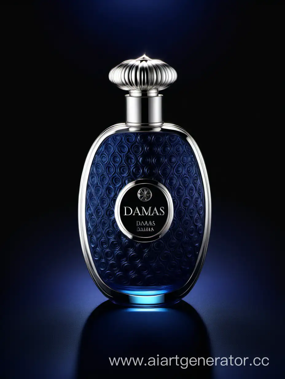 Luxurious-Silver-and-Dark-Matt-Blue-Perfume-with-Intricate-3D-Details