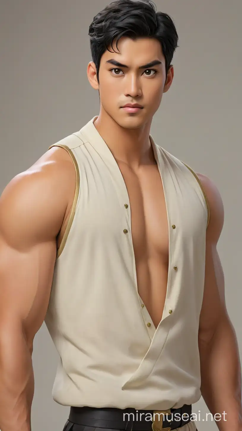 Muscular Asian Man Dressed as Prince