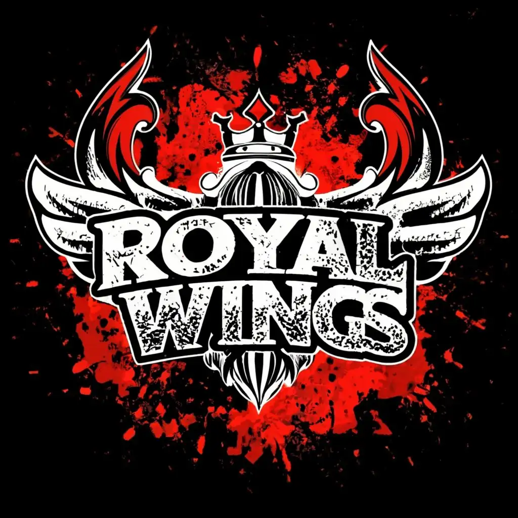 logo, in the style of brutal street graffiti, with the text "royal wings", typography, be used in Sports Fitness industry