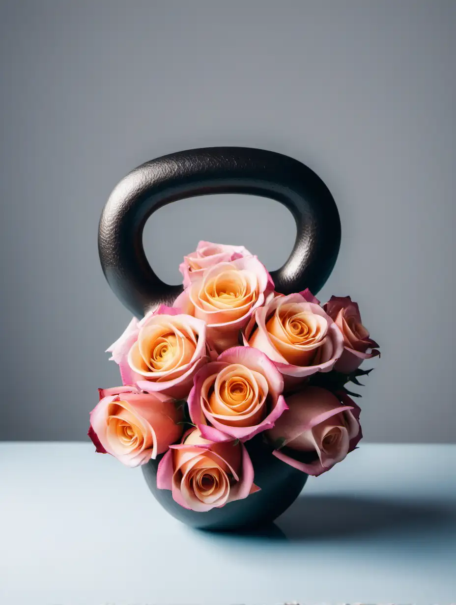 bouquet of roses in the shape of the kettlebell
