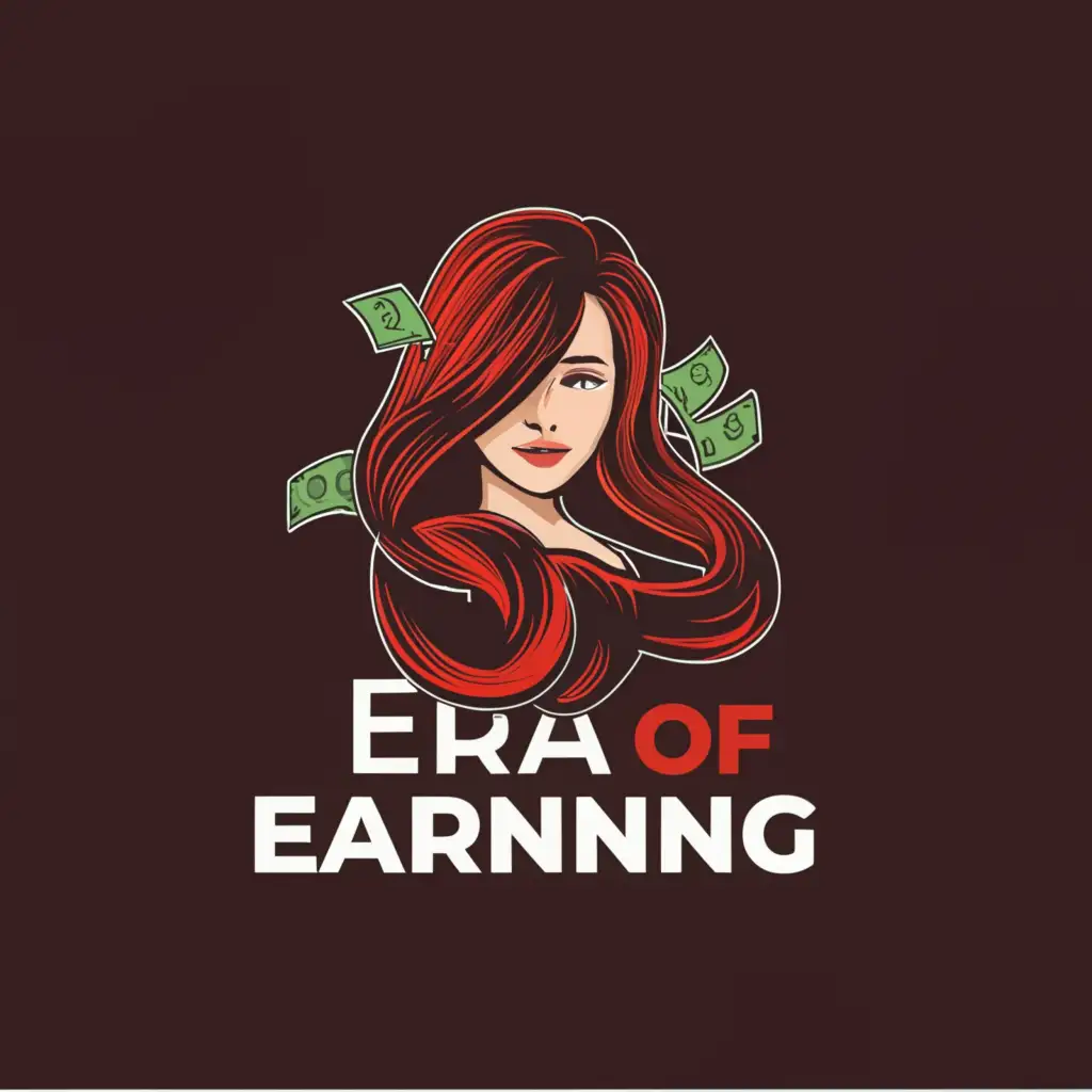 LOGO-Design-for-Era-of-Earning-Dark-Red-Hair-and-Cash-Symbolizing-Wealth-in-the-Internet-Industry