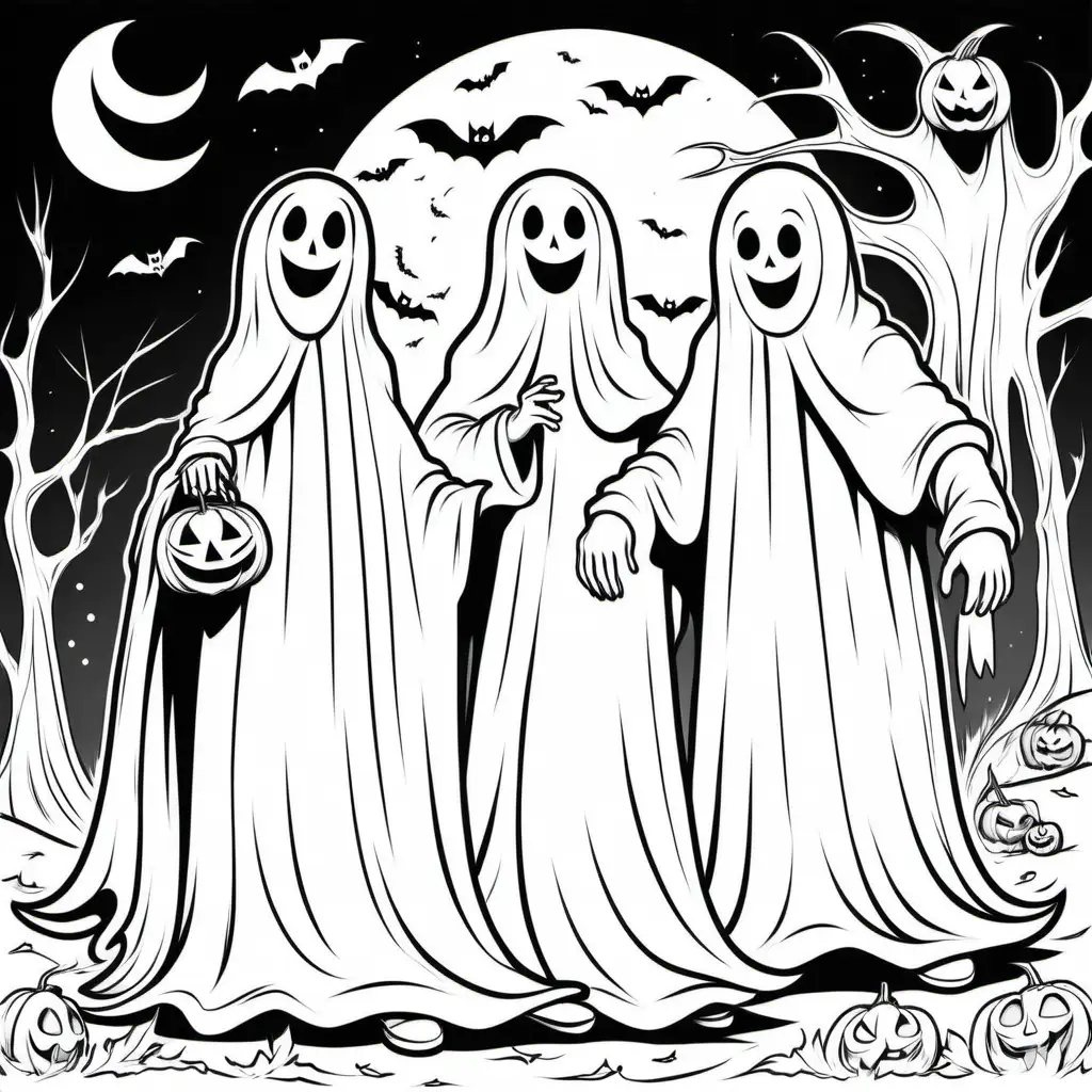 Teenagers in Ghost Costumes Coloring Book for Halloween Fun