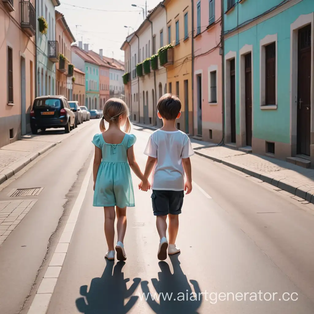 мальчик и девочка идут по пустой улице