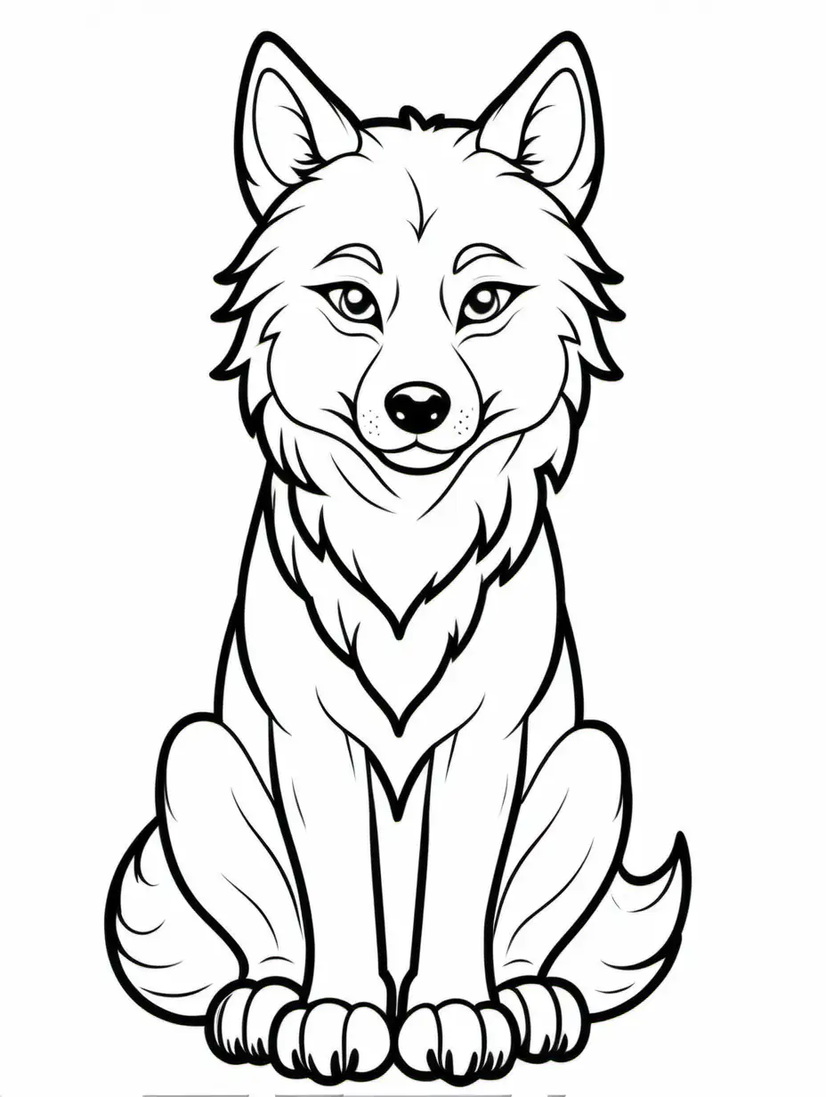 Adorable Simple Wolf Coloring Page on White Background