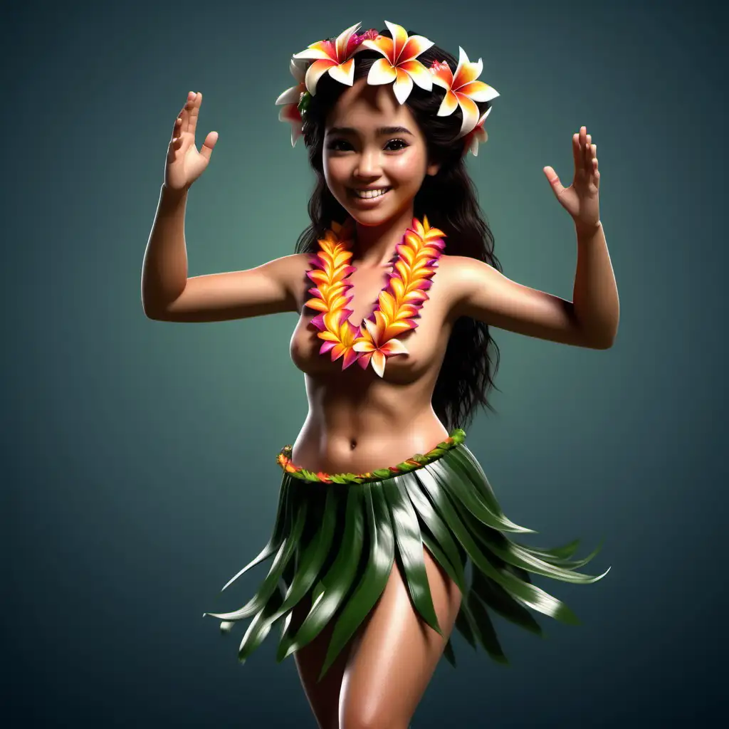 Adorable Hawaiian Girl Dancing with Flowers in Hyperrealistic 8K Resolution