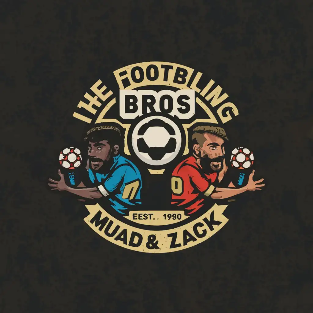 a logo design,with the text "Thefootballingbros", main symbol:Muad and Zack holding and ball with numbers 7 & 10,complex,be used in Entertainment industry,clear background