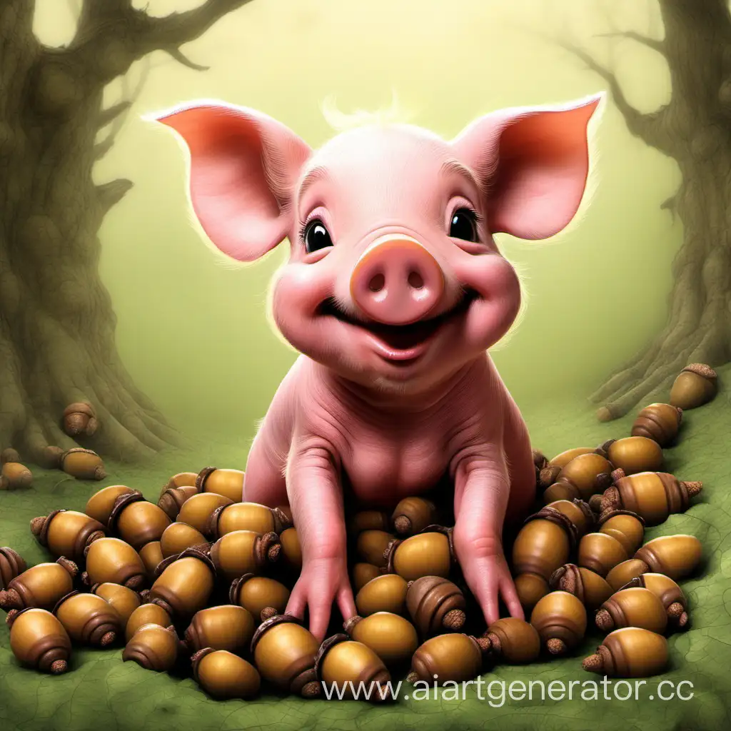 Adorable-Piglet-Playfully-Collecting-Acorns