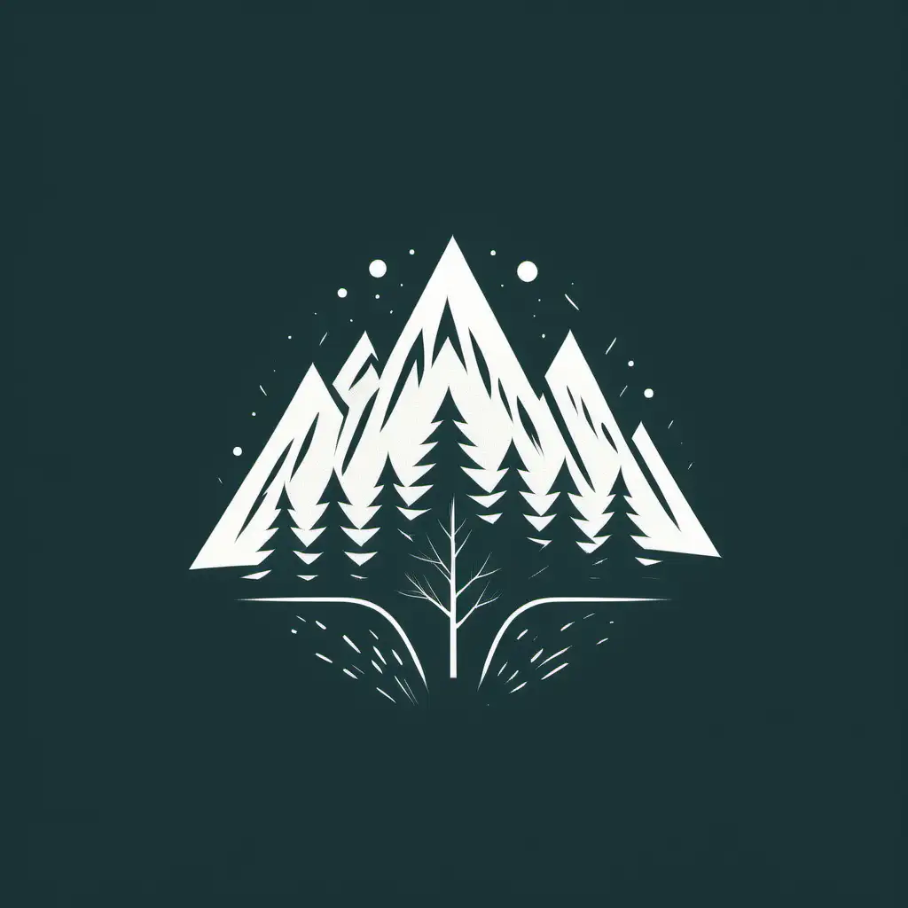 minimal and modern logo of frosted mountain surrounded by trees