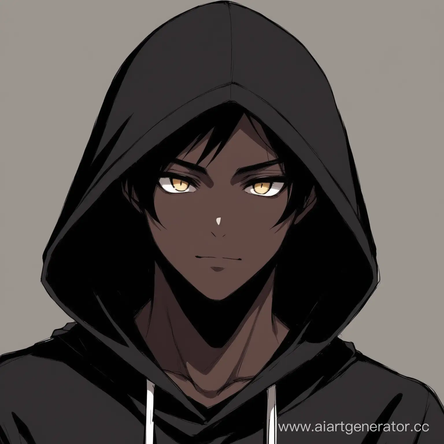 Draw me a dark anime avatar with a guy in a hood