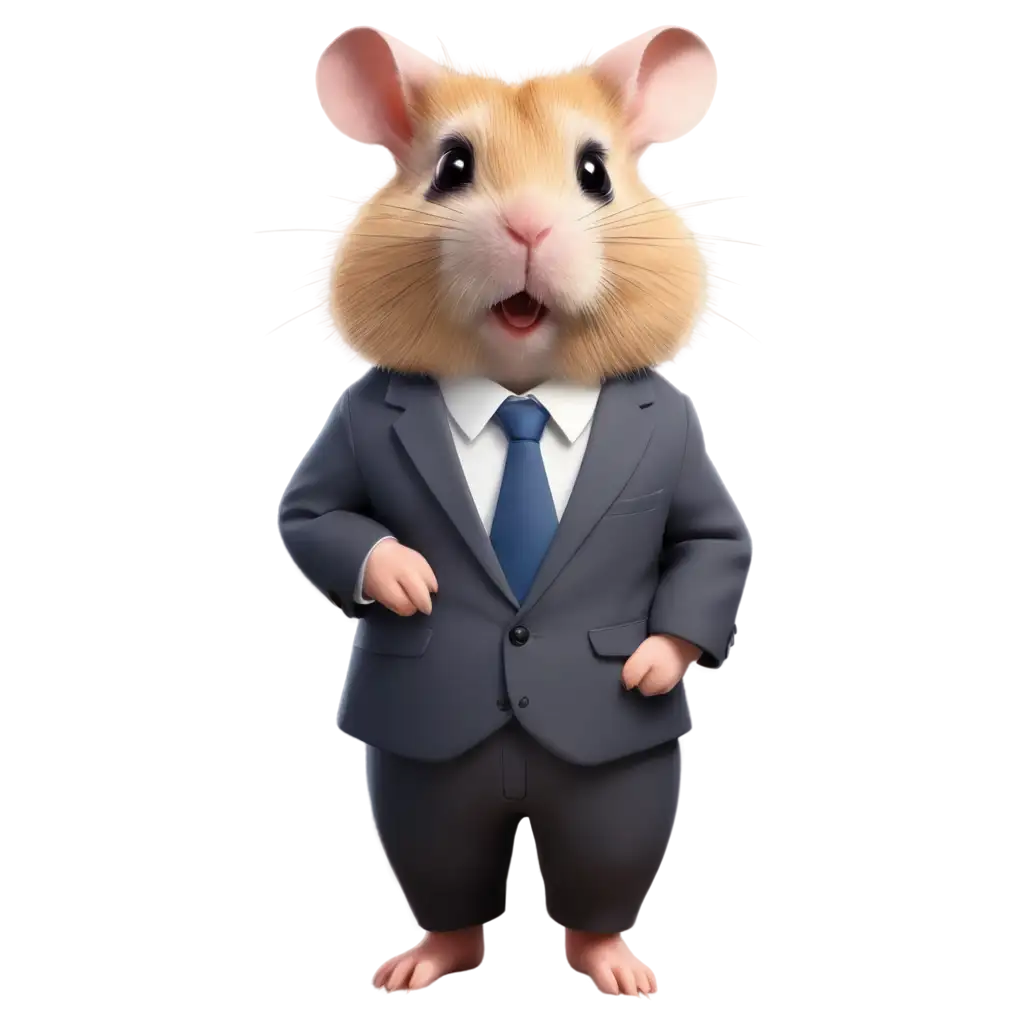  hamster  dressed in suit and white shirt with a tie looks like an office worker in the style of cartoon, the ears are huge disproportionately large to the body