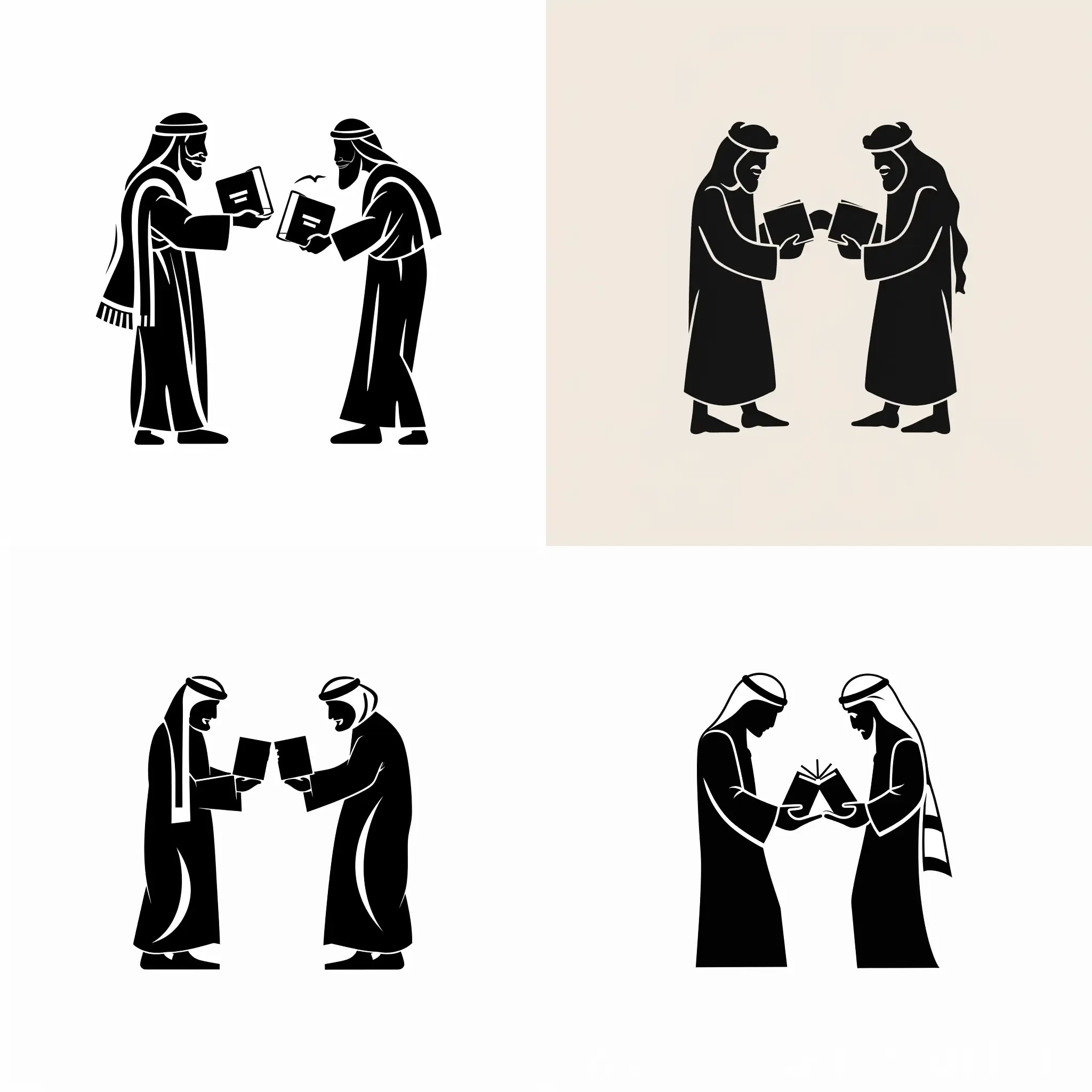 Two-Bedouin-Men-Exchanging-Books-Minimalistic-Black-Logo