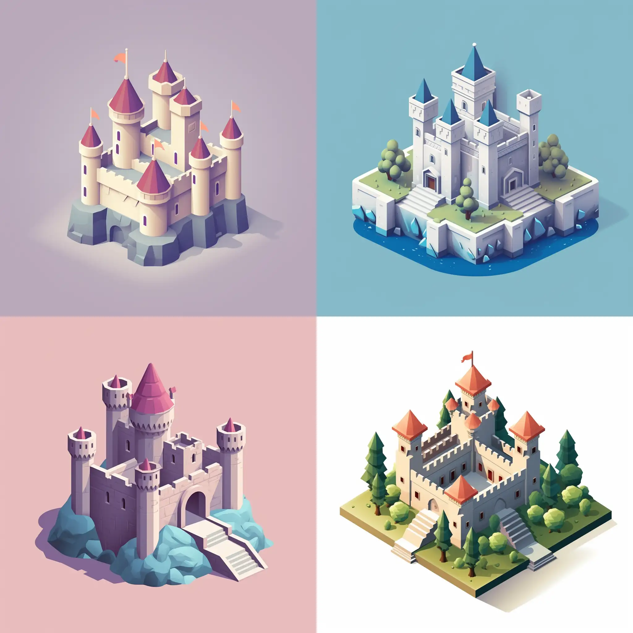minimalistic and simple isometric castle in vector style