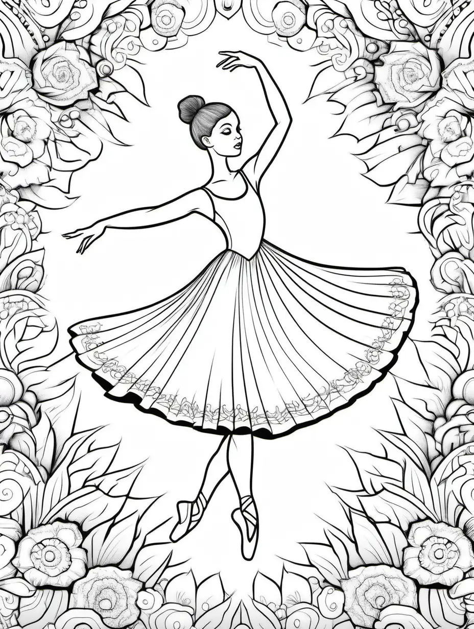 Graceful Ballet Dancer Coloring Page for Kids and Adults