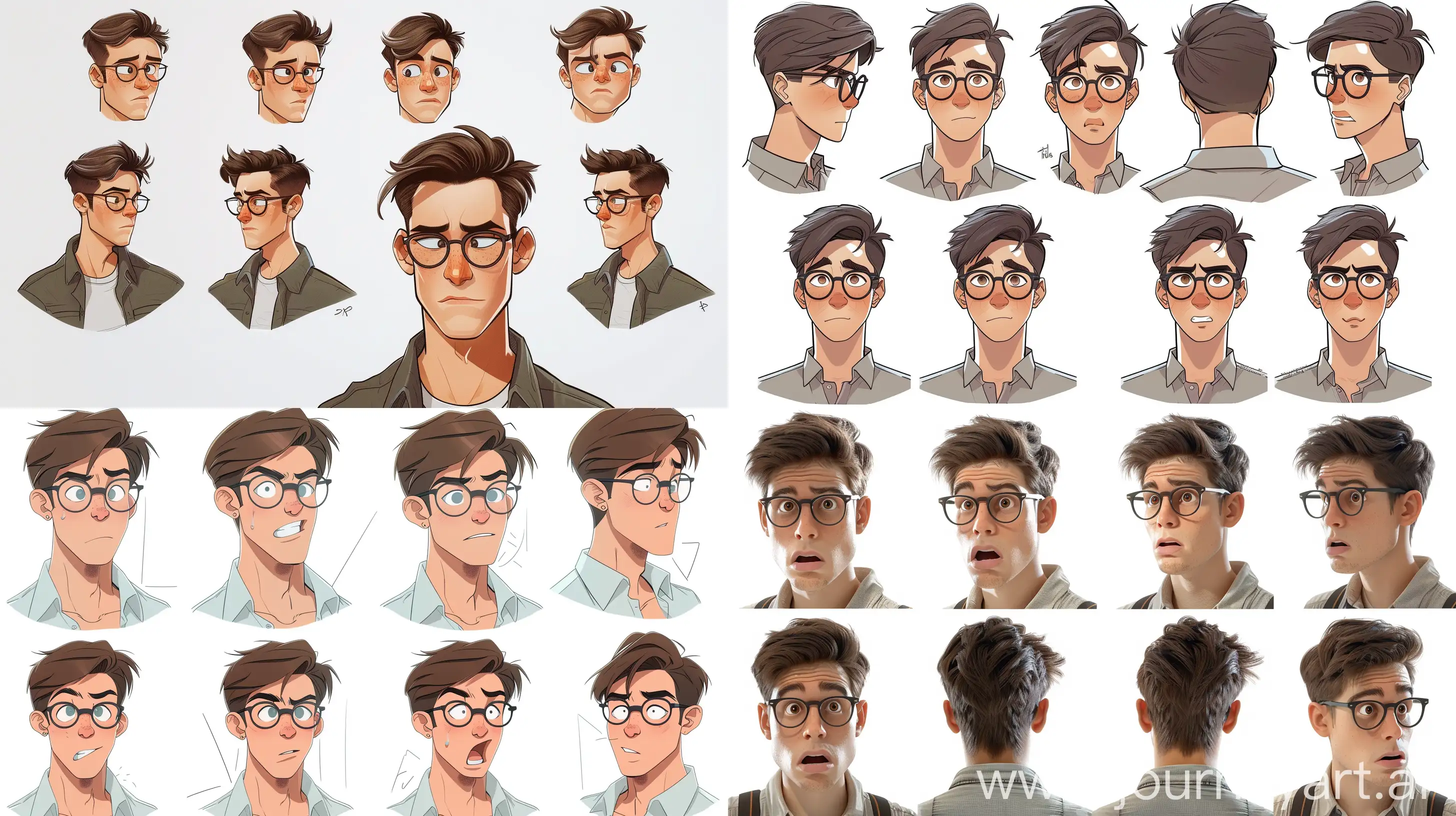 Disney-Pixar-Style-Portrait-5-Handsome-Young-Men-in-Glasses-and-Various-Expressions