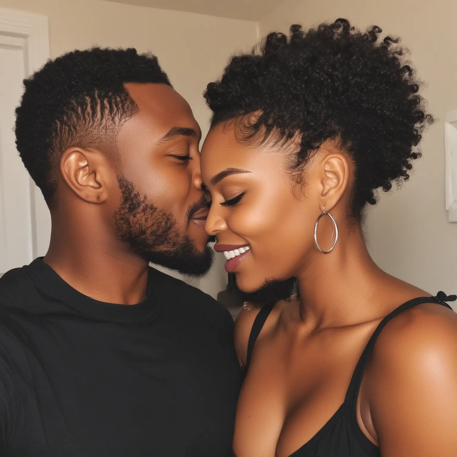 Affectionate Black Couple Embracing in Romantic Setting