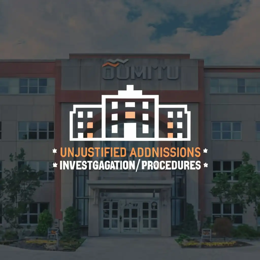 logo, hospital, with the text "Unjustified Admissions/Investigation/Procedures", typography