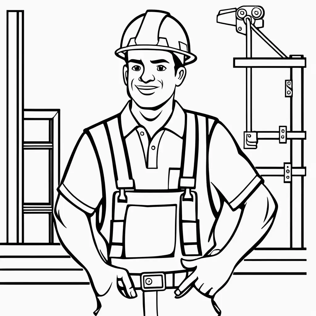 coloring page profession construction worker simple
