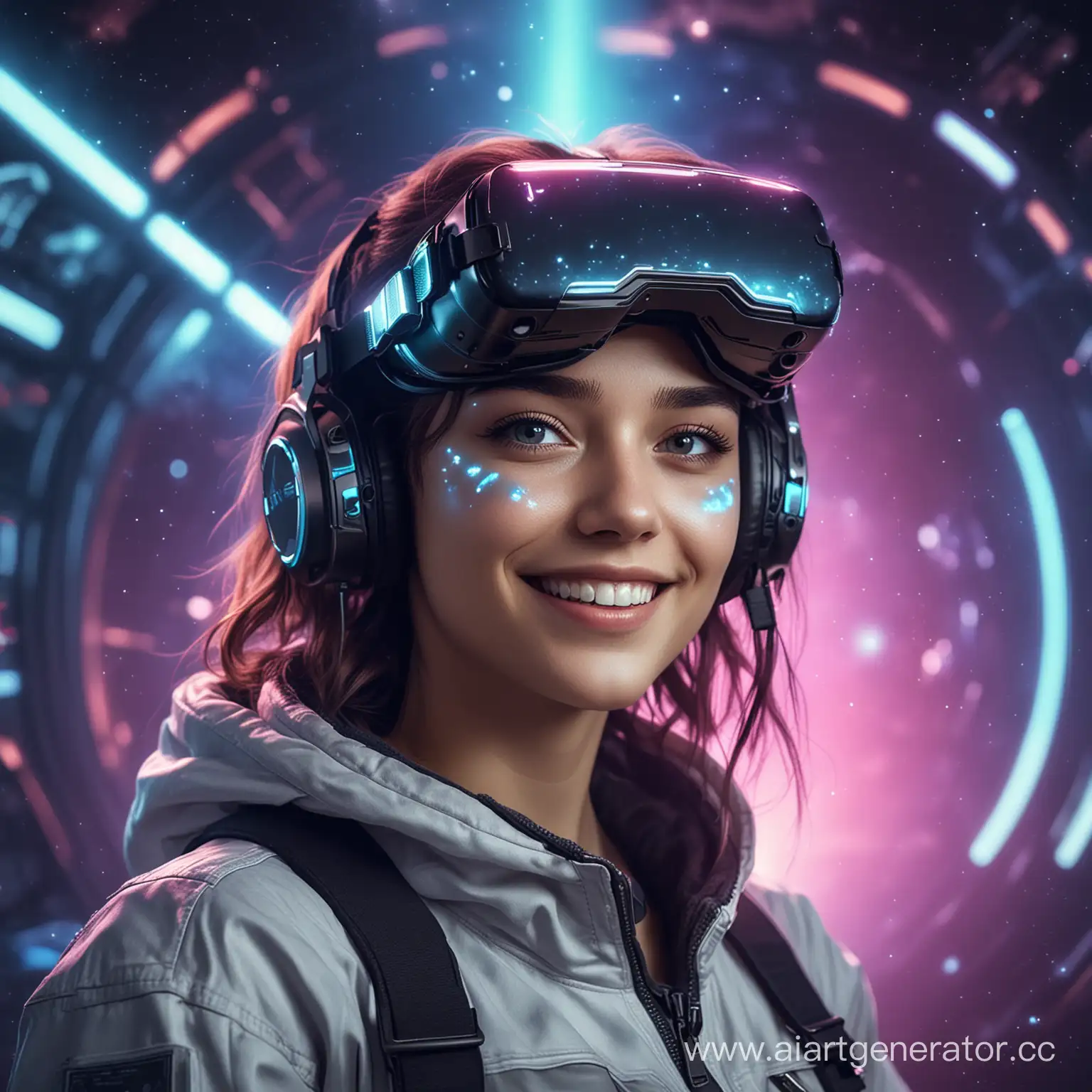 Cyberpunk-Space-Odyssey-Girl-Smiling-in-VR-Gear