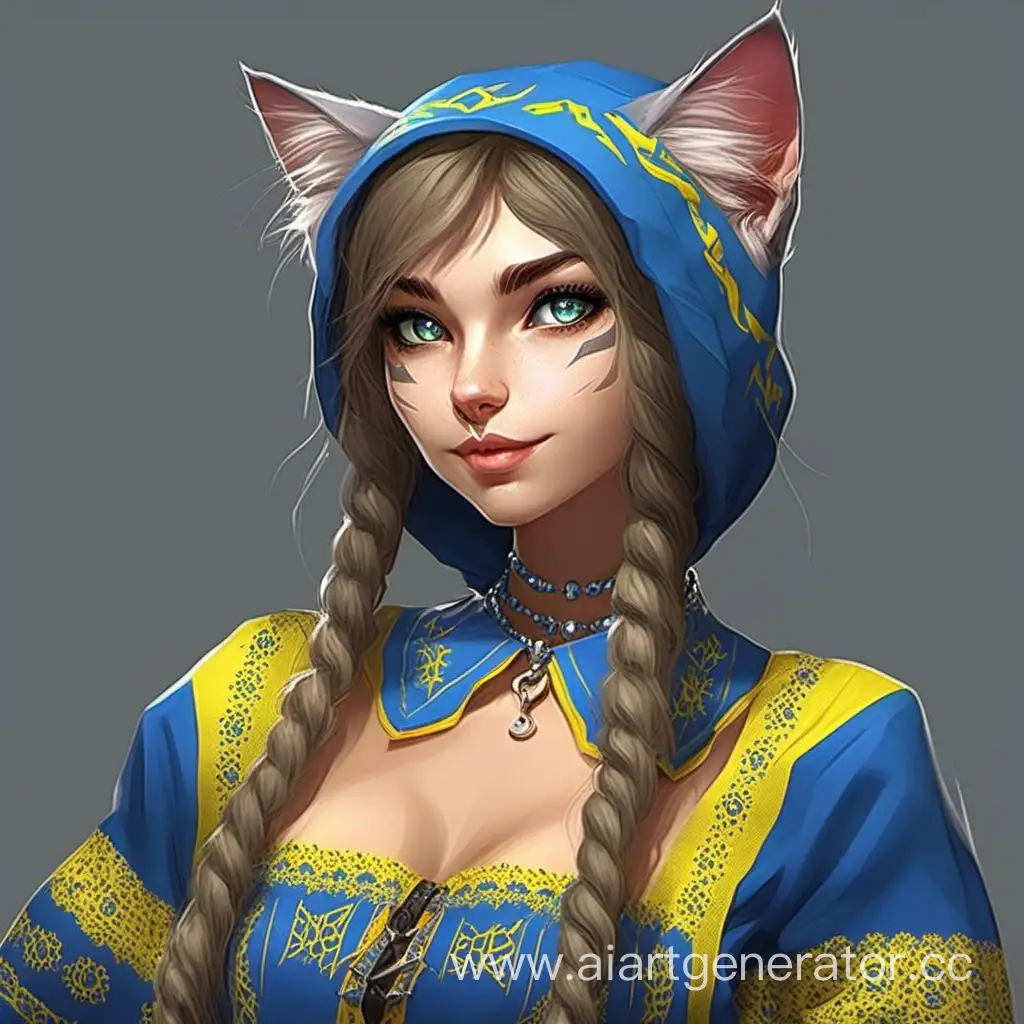 Enchanting-Ukrainian-Cat-Girl-in-Traditional-Attire