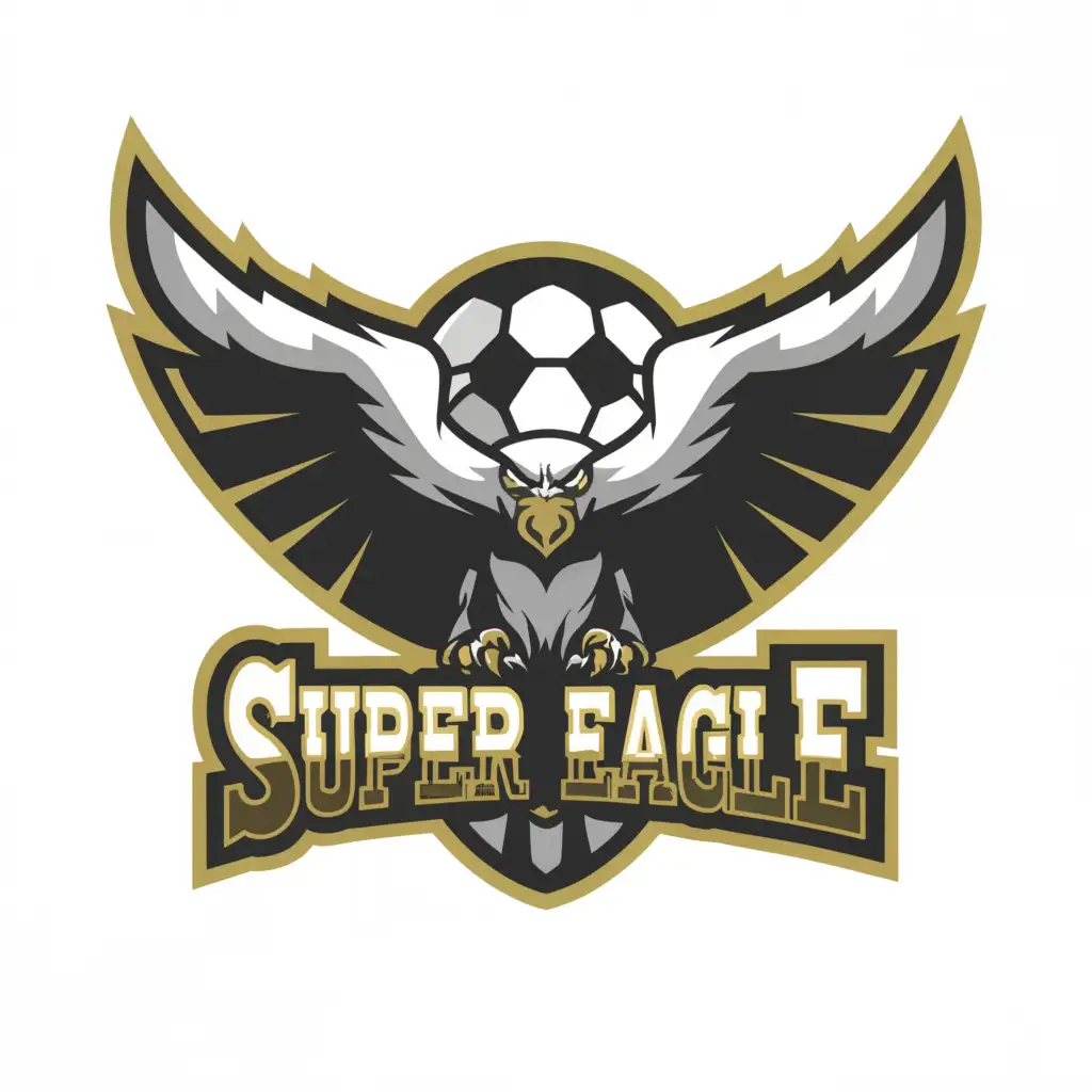 a logo design,with the text 'SUPER EAGLE', main symbol:fierce eagle, soccer, complex, clear background