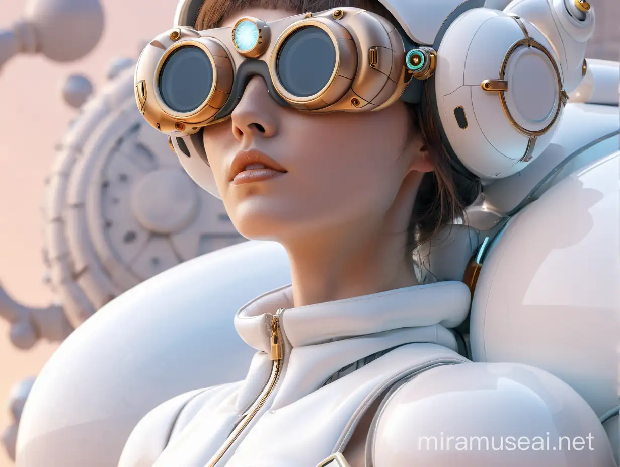 Futuristic Steampunk Robot Girl in Surreal 3D Movie Scene