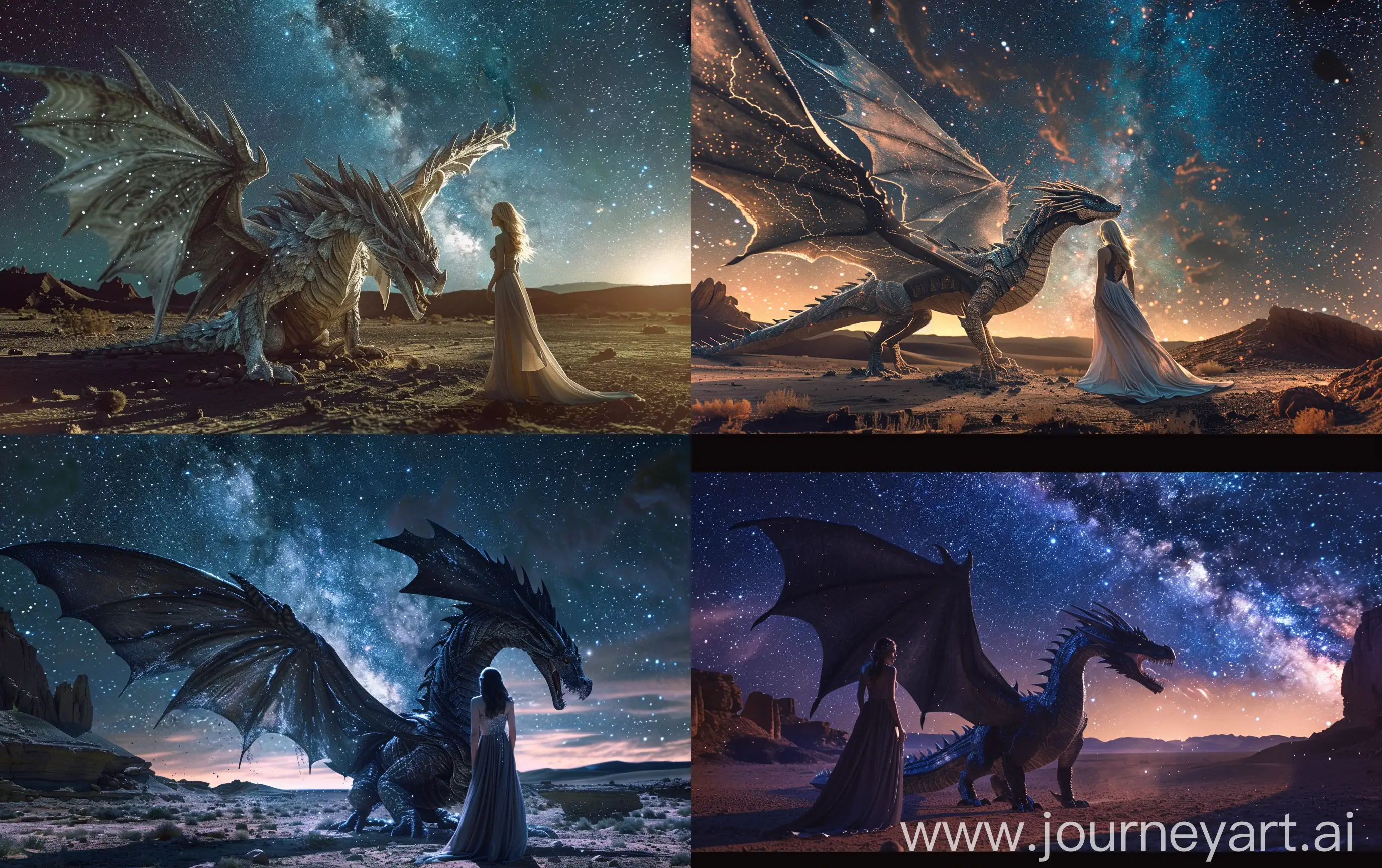 Majestic-Nebula-Dragon-Encounter-with-Enigmatic-Beauty-in-Desert-Night