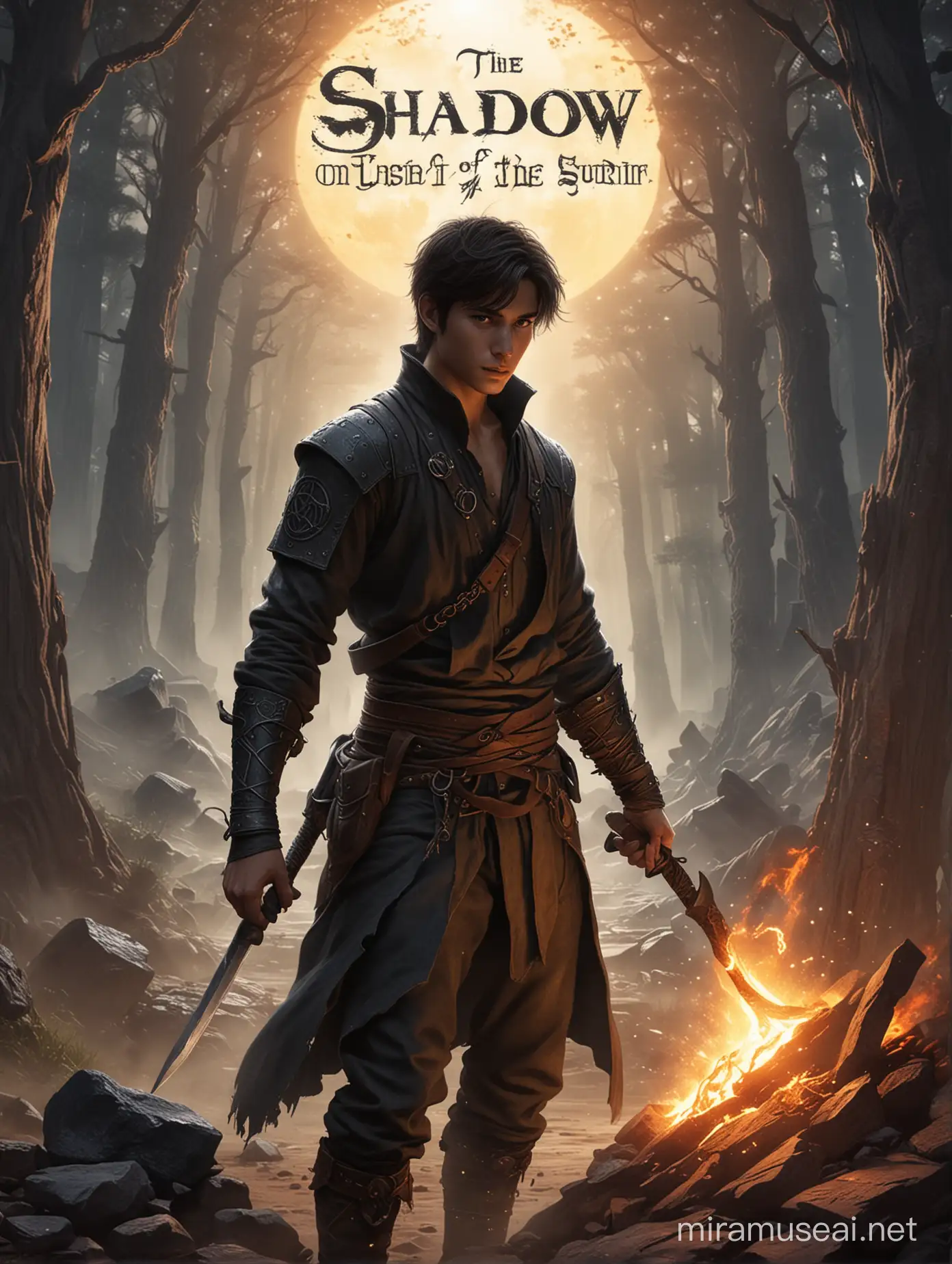 REALISTIC BOOK COVER DESIGN
Title:"The Shadow of the Sun"
Genre: Fantasy
Theme: Secrets, prophecy, struggle between light and dark
Heading: He was born to change the world... or destroy it.
Summary: Kai, a young blacksmith's apprentice marked with an ancient rune, discovers he's at the center of a prophecy foretelling either salvation or ruin. As dark forces stir, Kai must decipher his destiny and choose his path.