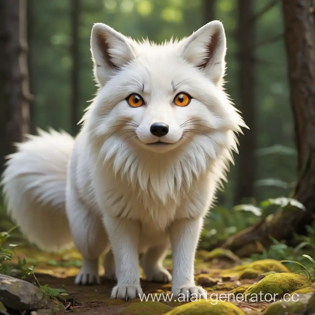 Cheerful-Cartoonish-White-Fox-in-a-Forest-Setting