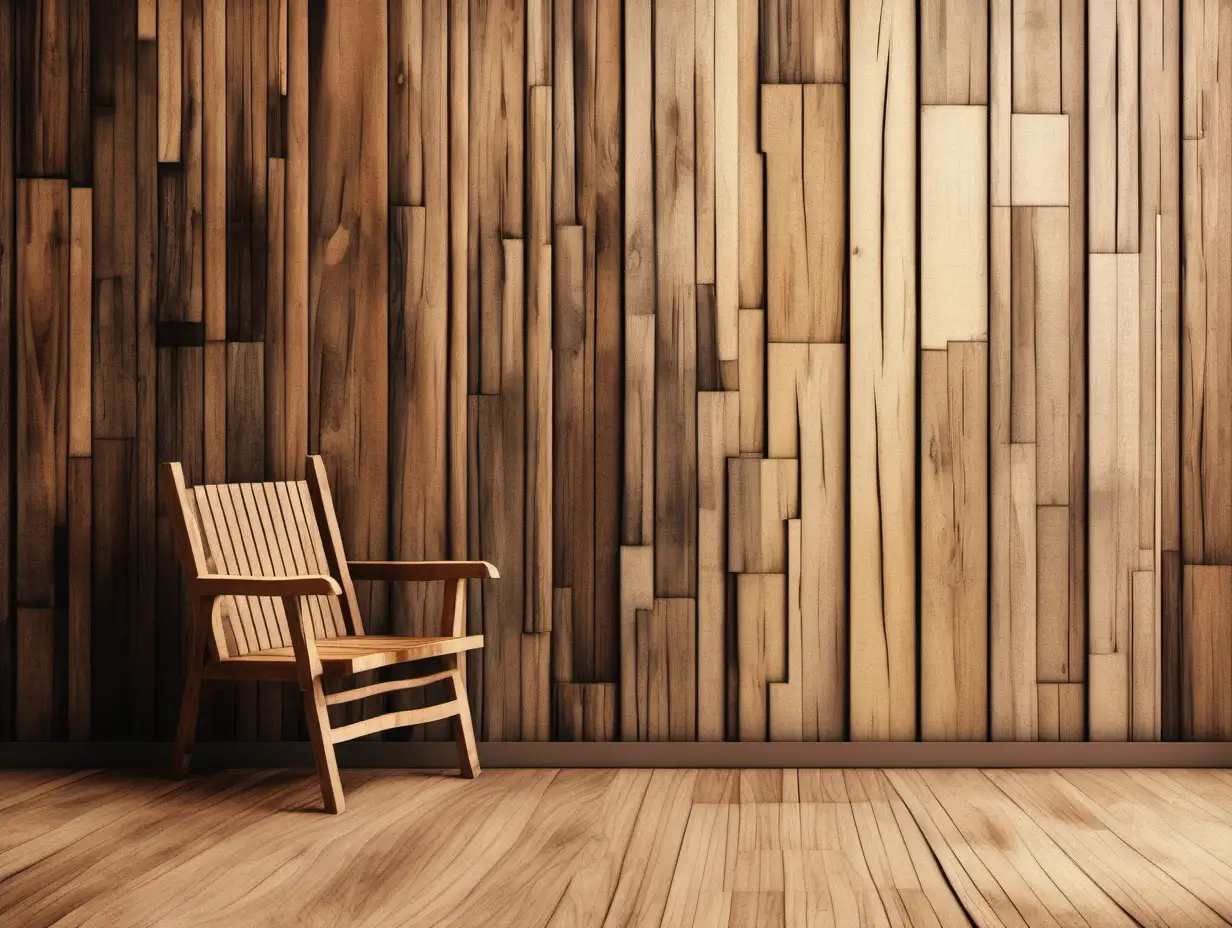 wooden wall, wooden floor, wooden chair, painting art style