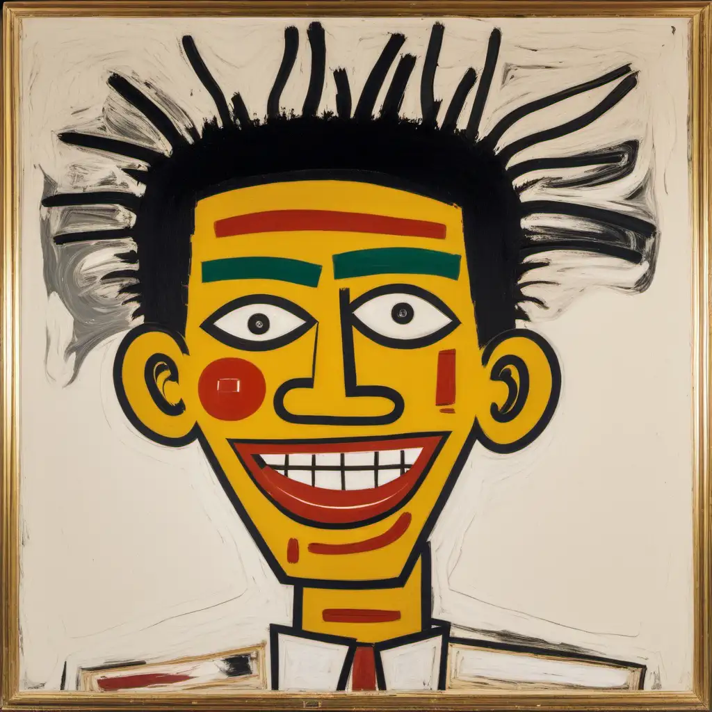 Peinture d un visage d'homme heureux  par  Michel basquiat et Pablo Picasso et buffet 