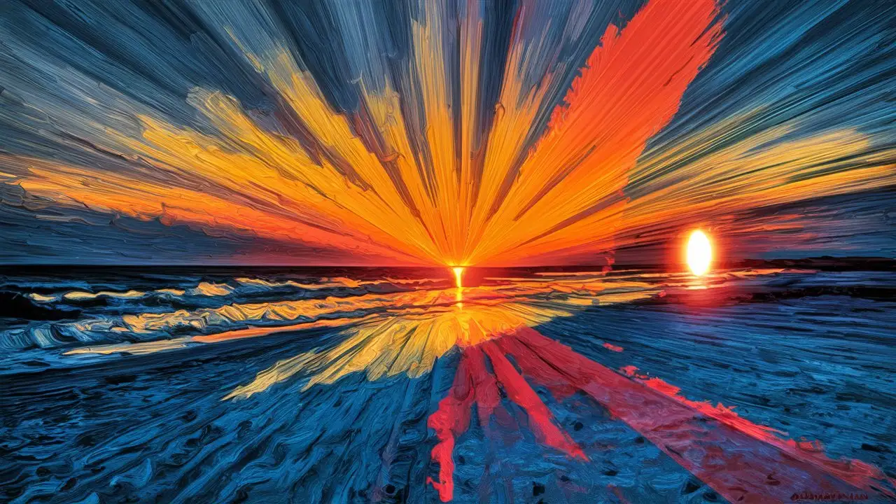 Sunset Spectacle on Pristine Beach with Dynamic Color Play