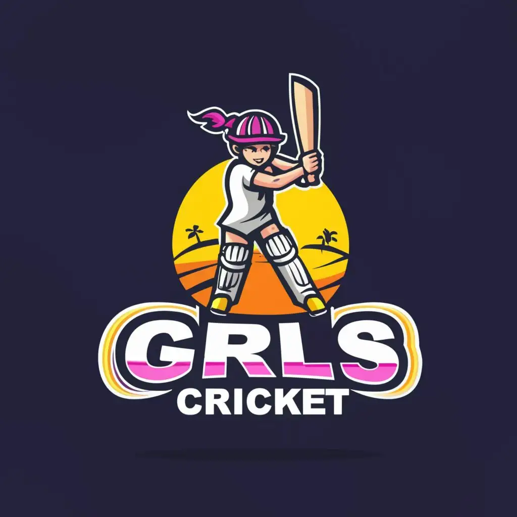 a logo design,with the text "Girls Cricket", main symbol:little girl playing cricket,complex,be used in Sports Fitness industry,clear background