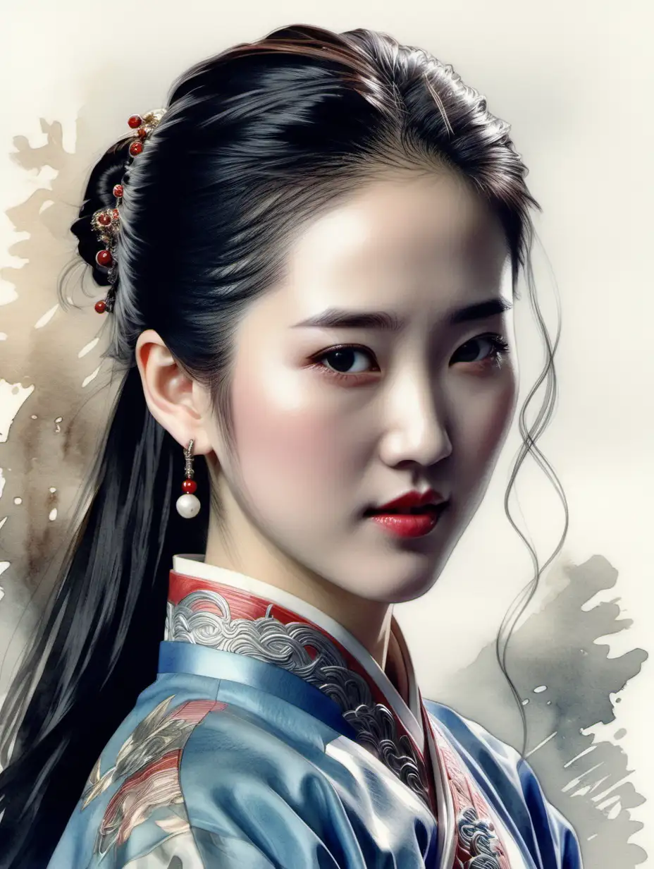 Vintage Watercolor Portrait of Actress Liu Yifei by Greg Rutkowski