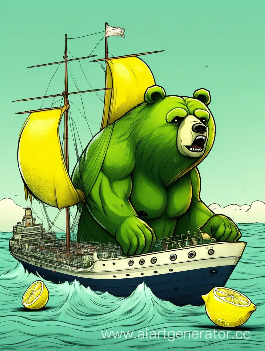 Muscular-Green-Bear-Sailing-Ship-with-Lemon