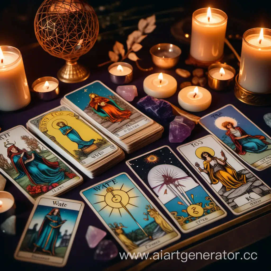 Enchanting-Still-Life-with-Waite-Tarot-Cards-Incense-and-Magical-Stones