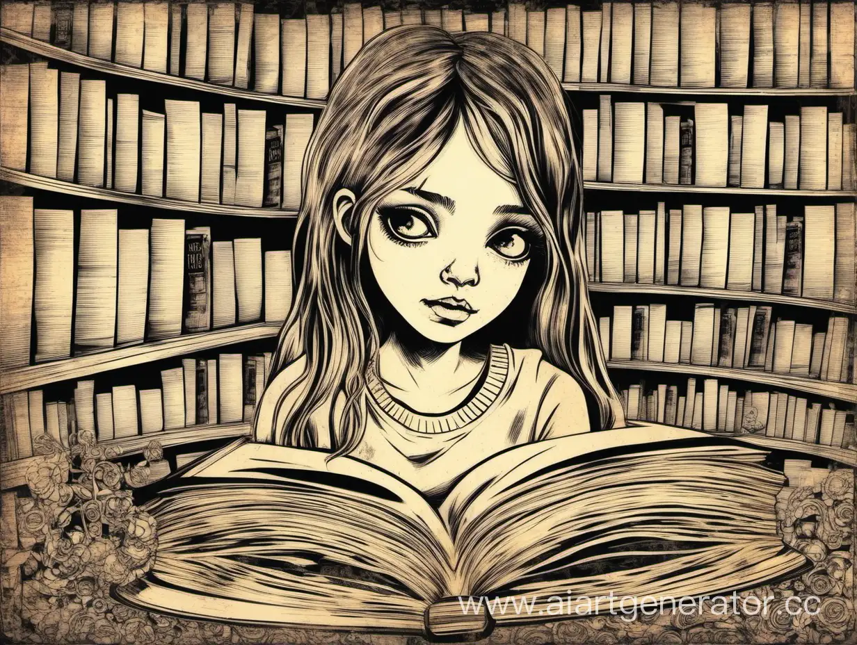 Девушка живет в мире книг. Проживает каждую строчку книги. Книга её жизнь