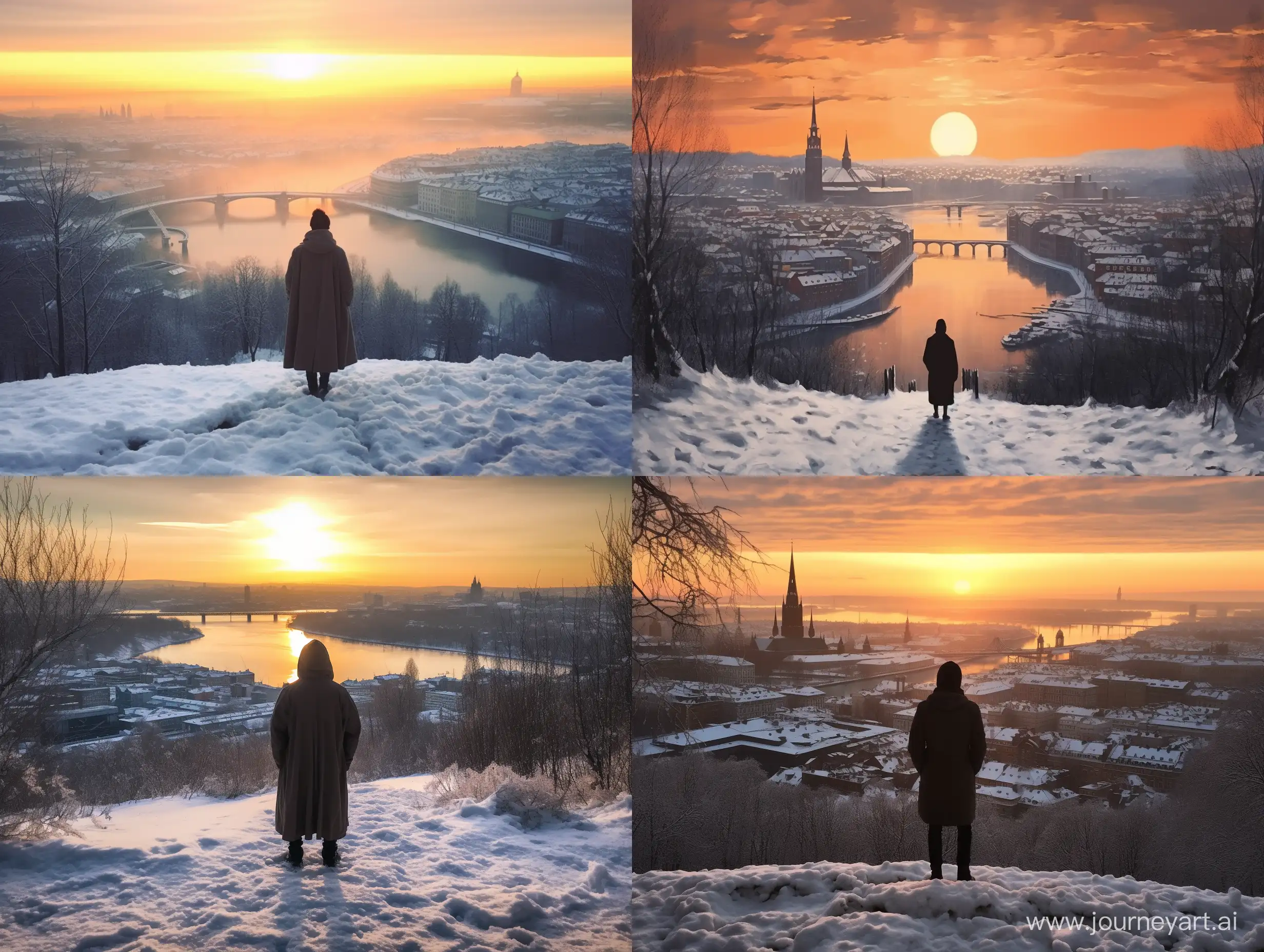 Mysterious-Hooded-Figure-Admiring-Stockholm-Sunrise