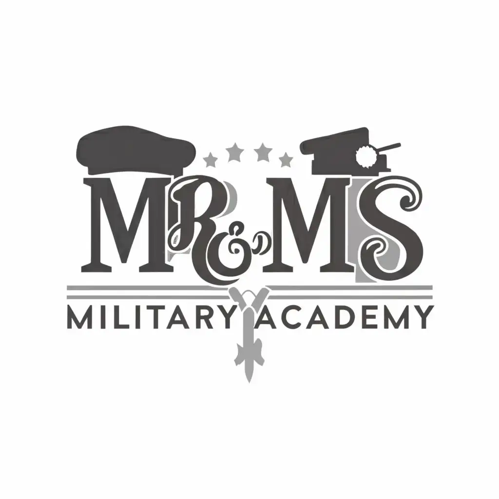 logo, male and female, white and silver, with the text "Mr and Mrs Military Academy", typography, be used in Events industry