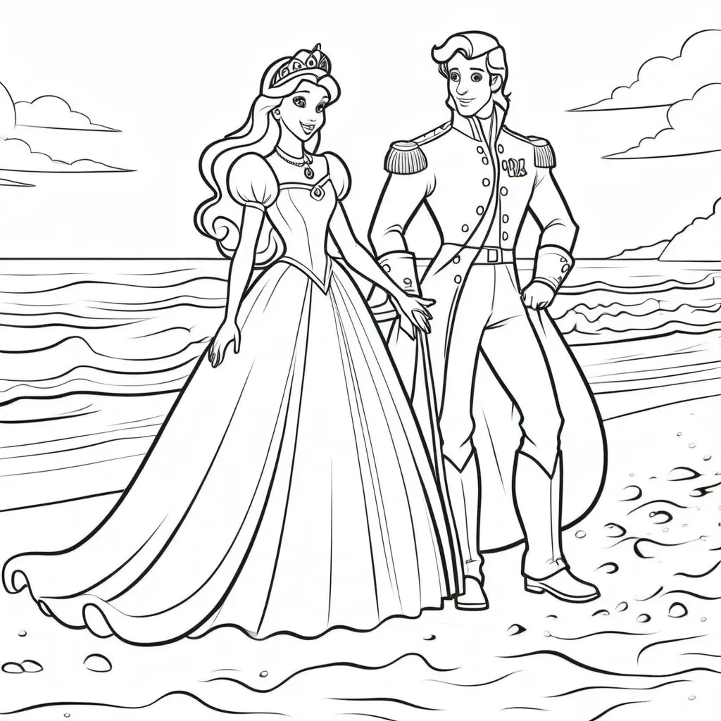 paginas de colorear de princesas y principe en la playa--17:22