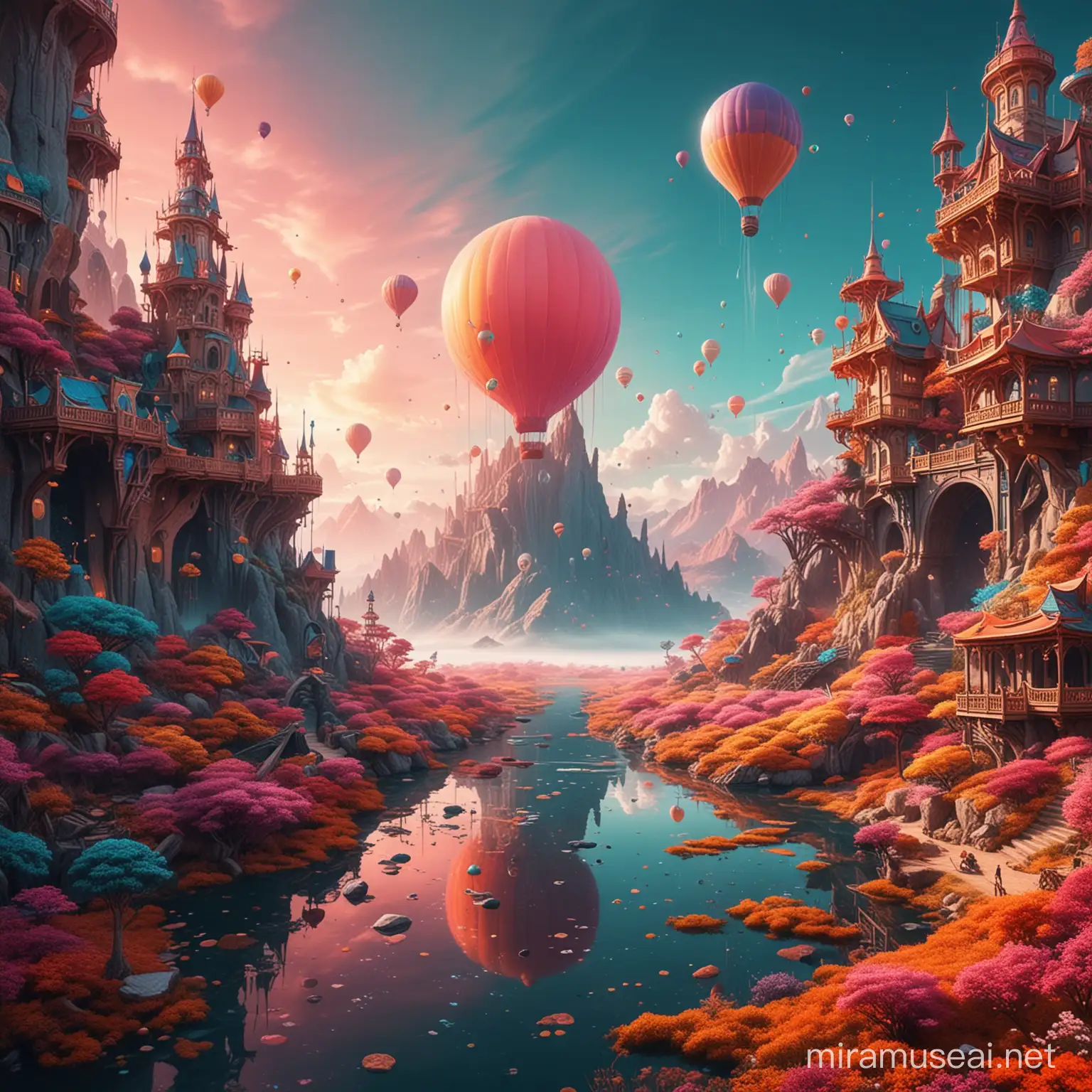 a fantasi world where the colors are surreal and has a crazy composition
