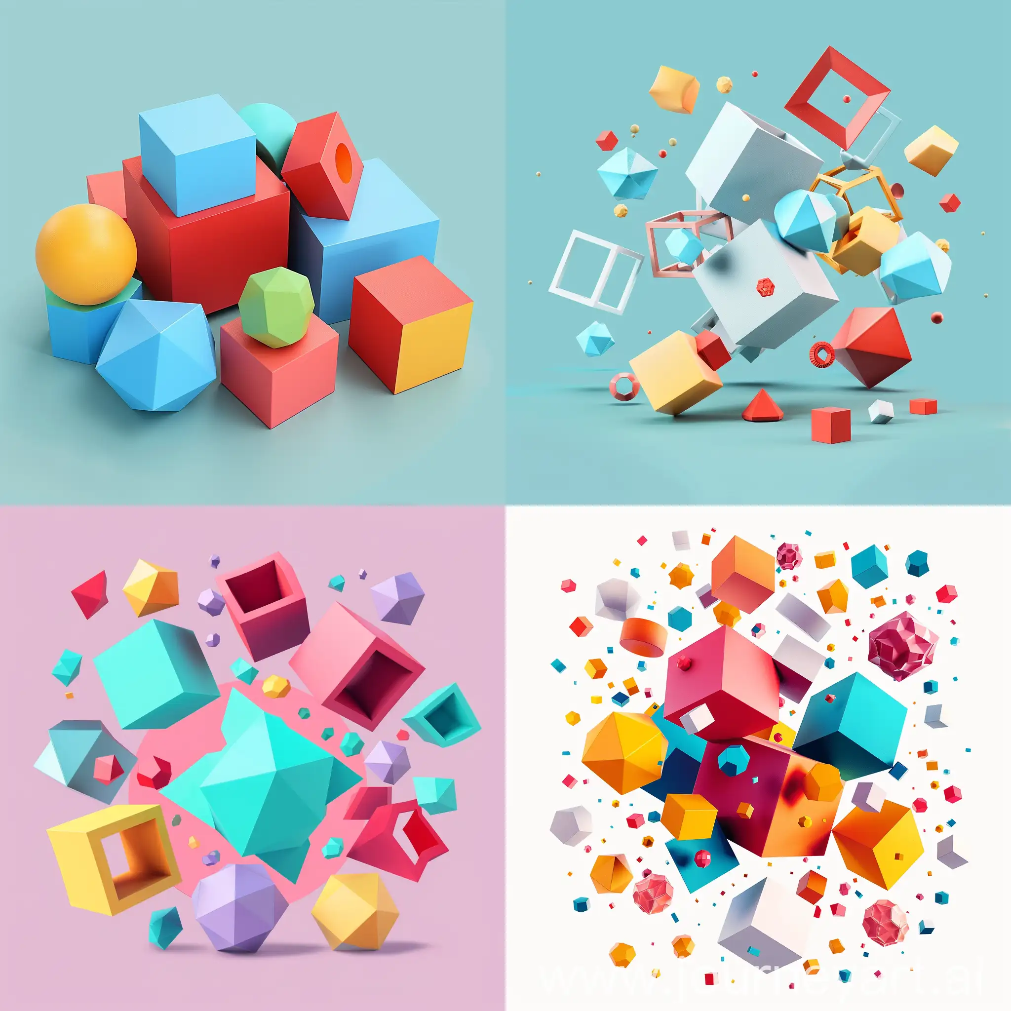 абстрактные геометрические фигуры 3д для детей в виде кубов, ромбов, октаэдров
