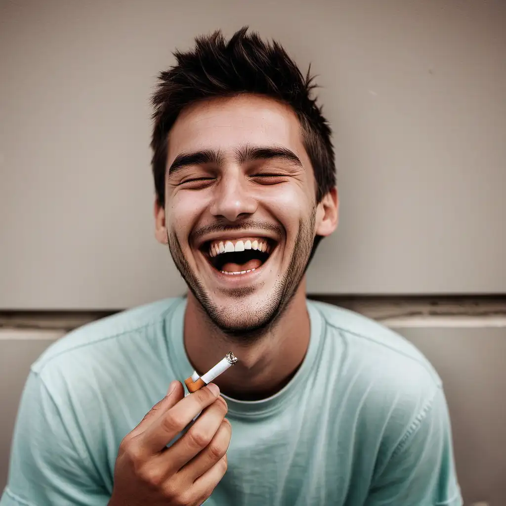 cute guy laughing holding a cigarette