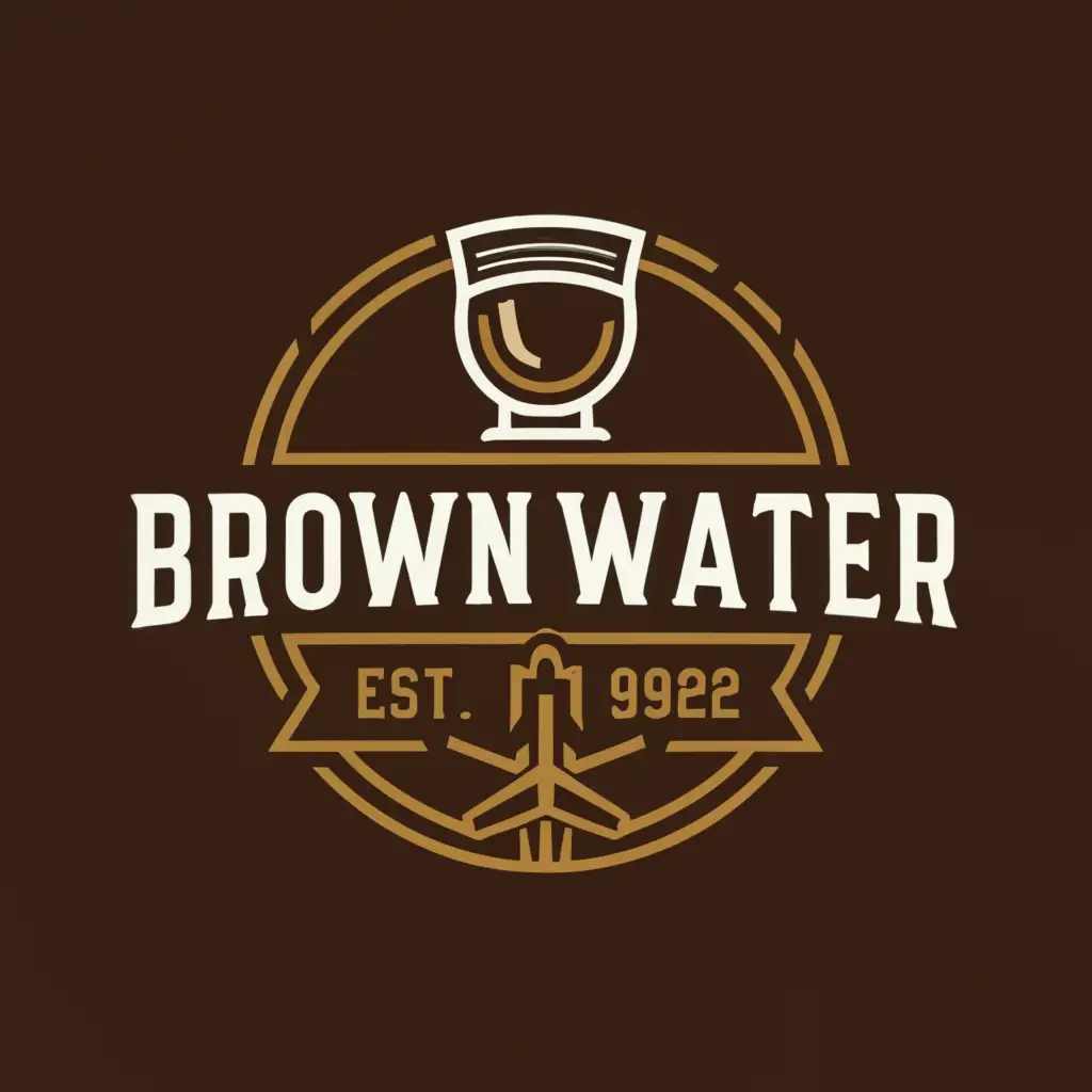 a logo design,with the text "Brown water", main symbol:Glencairn whiskey glass, kc-135, wings,Moderate,be used in Entertainment industry,clear background